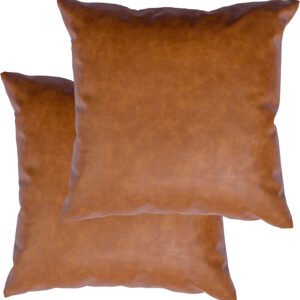 2 Brown Faux Leather Pillow Cover Decorative Square Cushion Cases