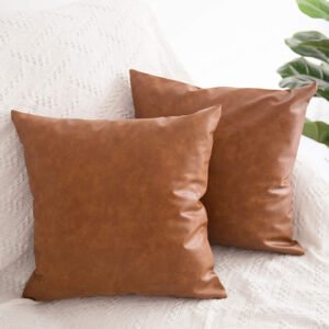 2 Brown Faux Leather Pillow Cover Decorative Square Cushion Cases