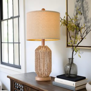 Oneach Farmhouse Rattan Table Lamp for Living Room Bedroom 21.5